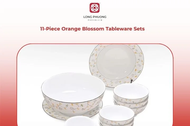 1‑Piece Orange Blossom set displaying soft orange floral accents on crisp white porcelain, creating a welcoming dining scene.