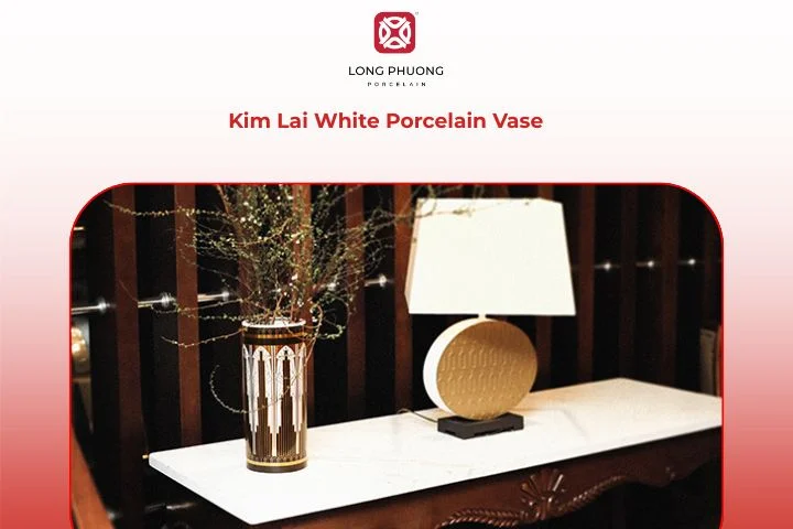 Kim Lai White Porcelain Vase – Glossy white vase with clean cylindrical form, perfect for modern décor.