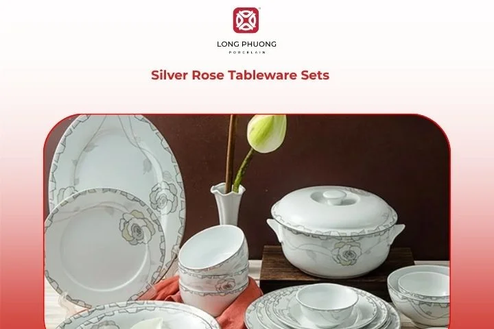 Graceful Silver Rose porcelain dinner set with delicate floral motifs and smooth white glaze