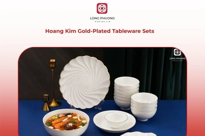 Classic gold-accented Hoang Kim porcelain dinnerware set