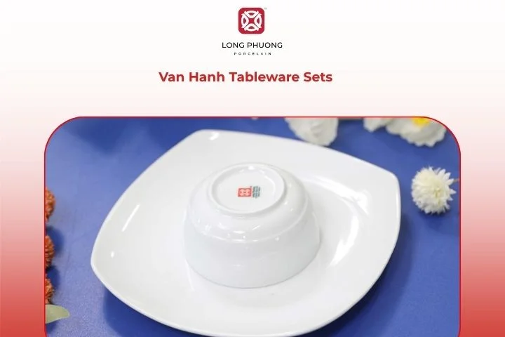 Van Hanh set with soft-toned patterns presented on a modern table setting, capturing calm elegance