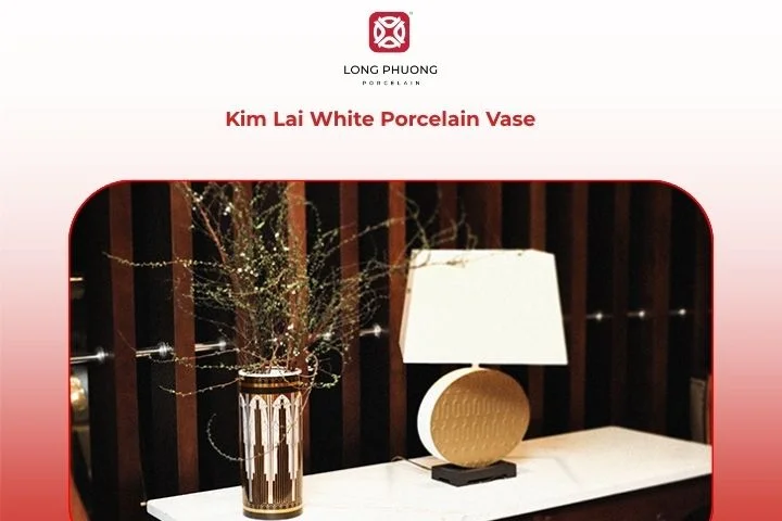Kim Lai White Porcelain Vase – Glossy white vase with clean cylindrical form, perfect for modern décor.