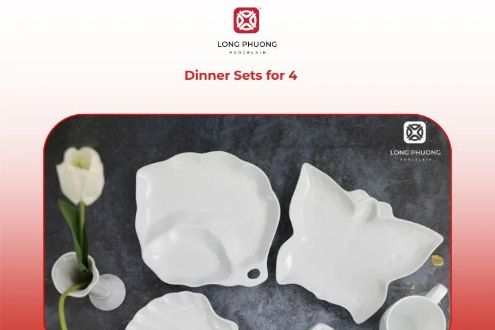 Dinner Set for 4 styled with vibrant dishes and floral arrangements, highlighting togetherness and joyful dining moments.