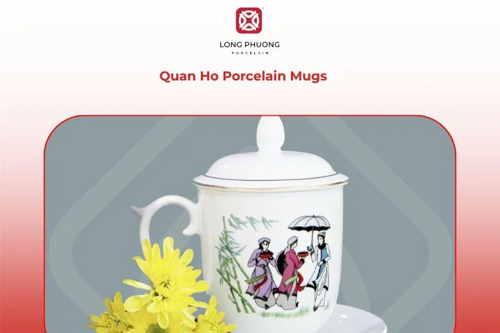 Quan Ho Porcelain Mugs – Folk-art-inspired mug with elegant motifs and cultural charm