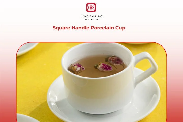 Square Handle Porcelain Cup – Modern porcelain mug with angular handle and clean lines.