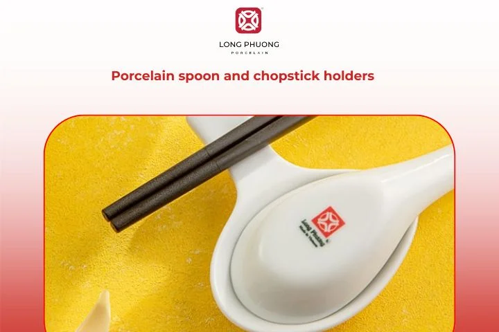 Porcelain spoon and chopstick holders adding a neat and refined touch to the dining table.