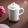 Porcelain white mug with lid 9.5 oz by Long Phuong Porcelain