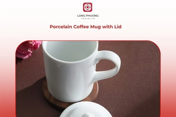 Porcelain coffee mug with lid on is ideal for work-from-home moments