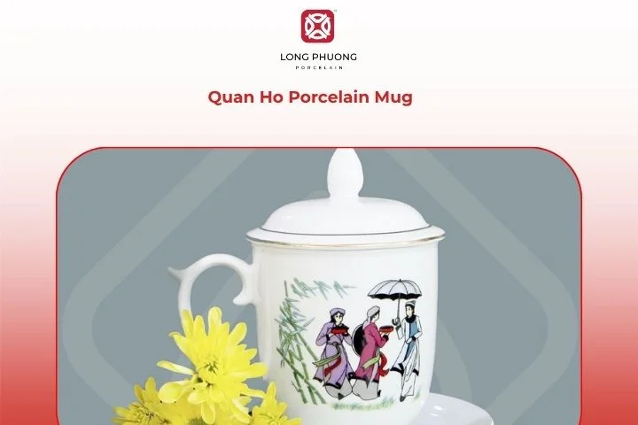 Quan Ho porcelain mug on a coffee table, inviting relaxation