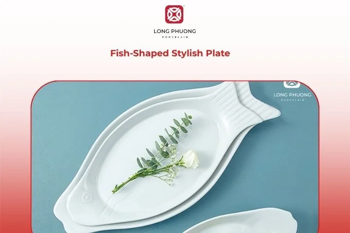 Fish-Shaped porcelain plate beautifully presenting grilled fish