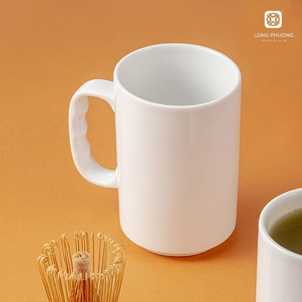 Tall porcelain mugs with square handle 18.6 oz (2) Ideal for your robust porcelain coffee mugs