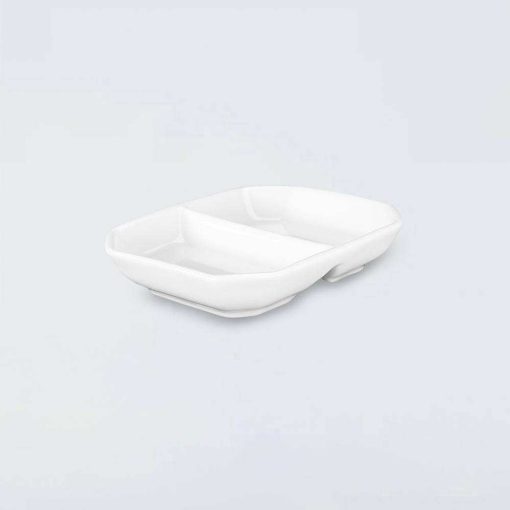 Mini 2-compartment porcelain sauce dish