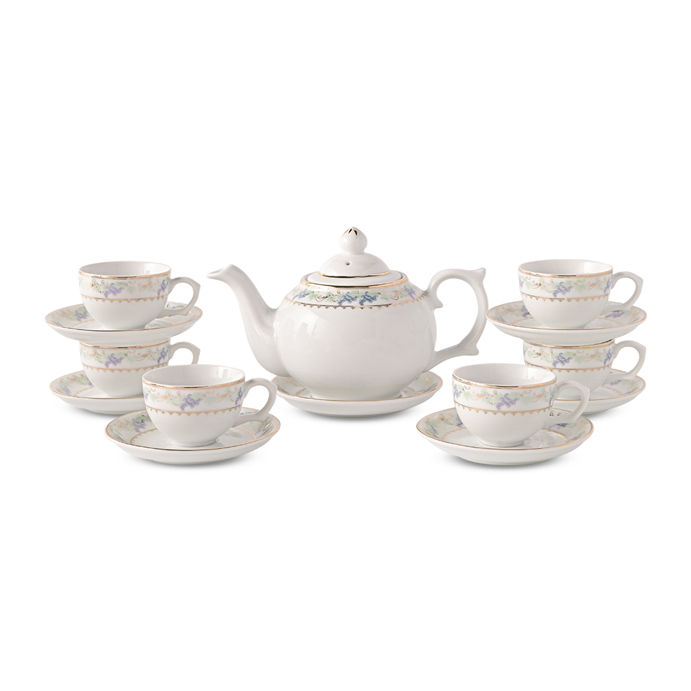 Round-Bellied Tea Set with Grape Flowers