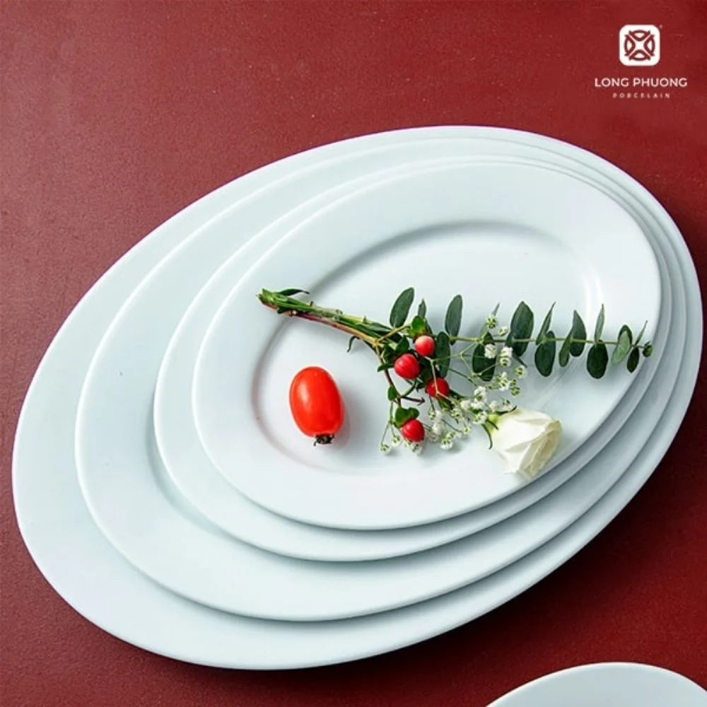 white-porcelain-oval-plate(2) perfect for serving grilled dishes, appetizers, sushi, or shared entrees