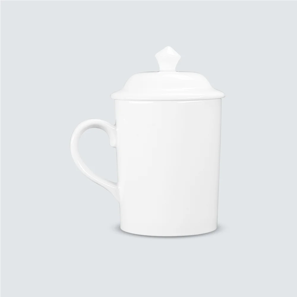 Porcelain white mug with lid 9.5 oz