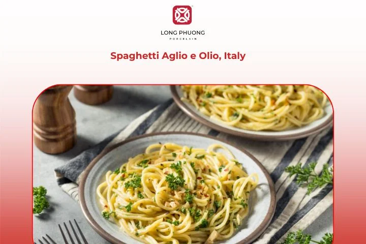 Italian spaghetti aglio e olio with garlic, olive oil, and parsley