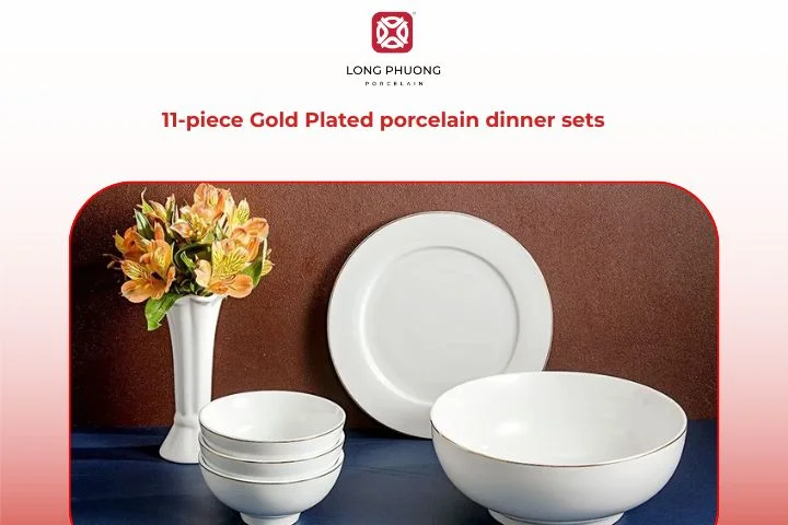Gold-plated porcelain dinner set 11 pieces