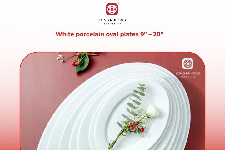 White porcelain oval plates 9” – 20”