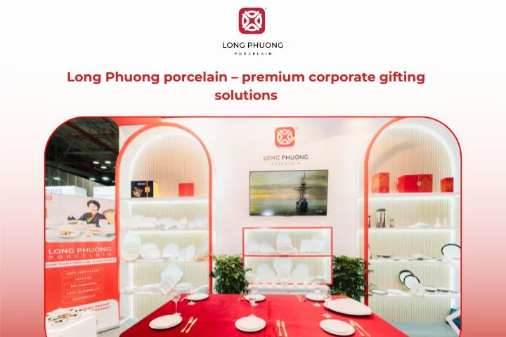 Long Phuong porcelain as premium birthday gifts for employees, including elegant tableware and personalized items