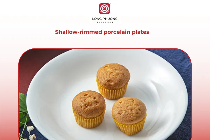 Shallow-rimmed porcelain plates hold just enough liquid without spilling over