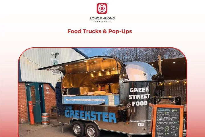 Food truck and pop-up restaurant serving street food outdoors