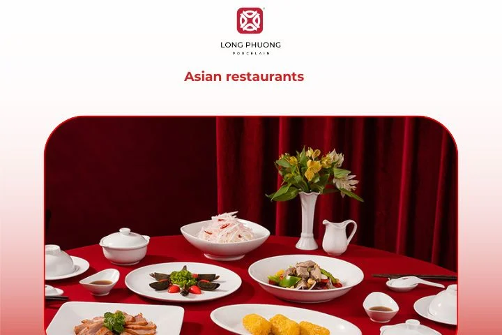 Porcelain bowls, chopstick holders, and spoons for Asian restaurants