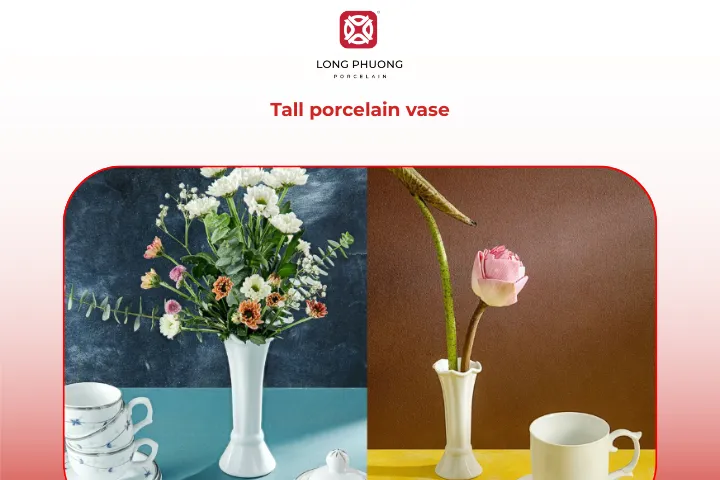 Long Phuong’s tall porcelain vase adds graceful balance to the ancestral altar