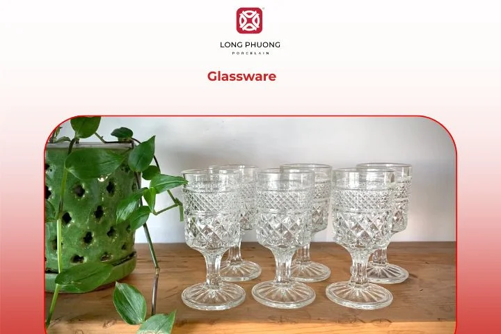 Proper glassware arrangement above knives in an American setting