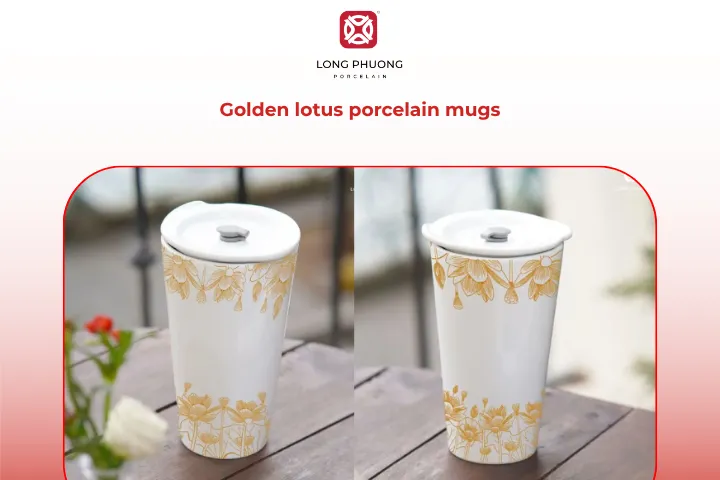 The golden lotus porcelain mugs make every drink feel calm and meaningful