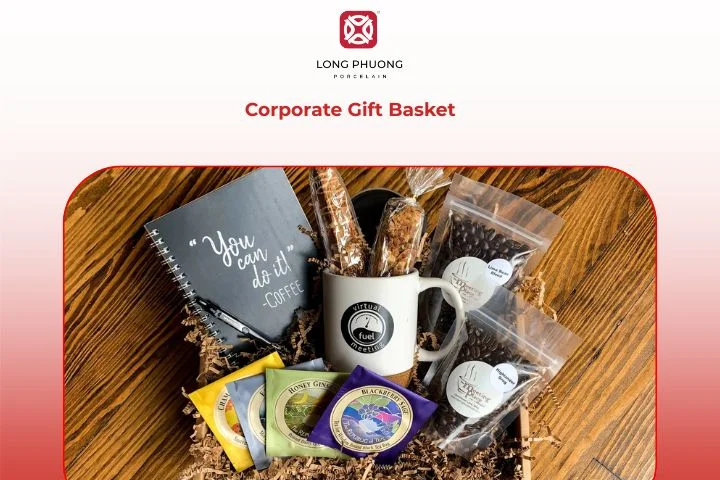 Gourmet corporate gift basket with premium food and drinks
