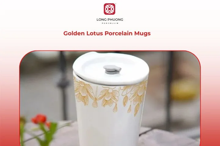 Golden Lotus porcelain mugs as business gifts