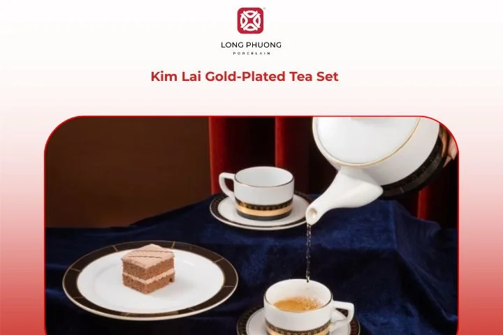 Luxury Kim Lai gold-plated porcelain tea set for gifting