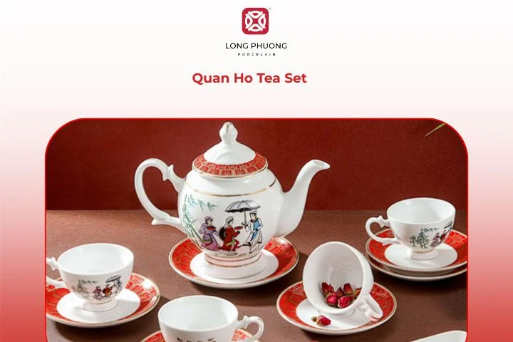 Vietnamese Quan Ho cultural porcelain tea set for partners