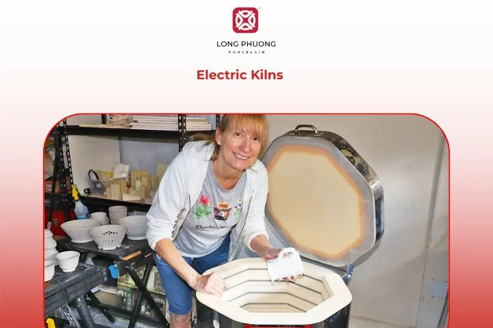 Small electric ceramic kiln in a pottery studio