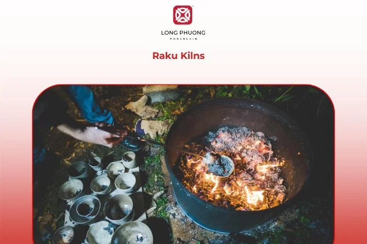 Raku ceramic kiln with glowing hot pottery