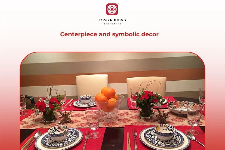 A porcelain vase filled with fresh flowers brings balance and prosperity to the dining table.