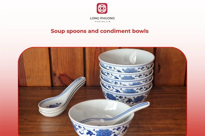 Beautiful porcelain spoons and condiment bowls bring warmth