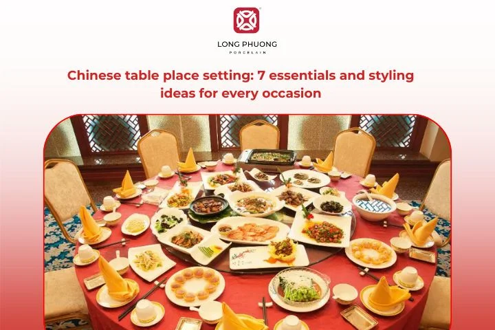 A harmonious Chinese table place setting with fine porcelain dinnerware