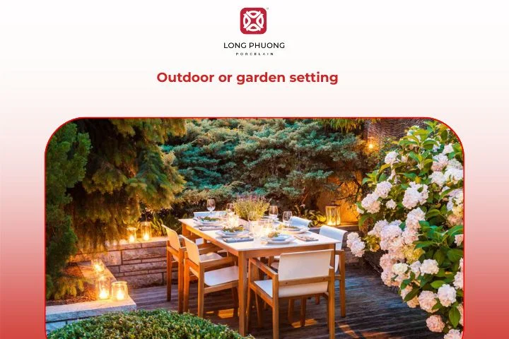 Outdoor garden dining table setup