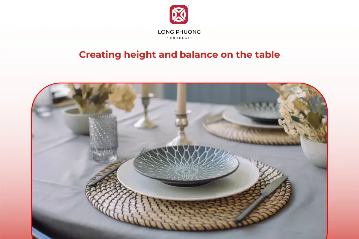 Play with height using layered plates and candles for a harmonious look