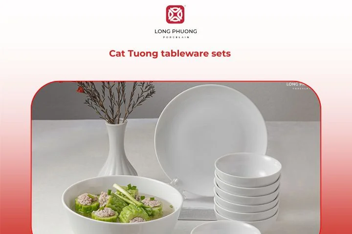 The minimalist Cat Tuong porcelain tableware brings modern sophistication to dining