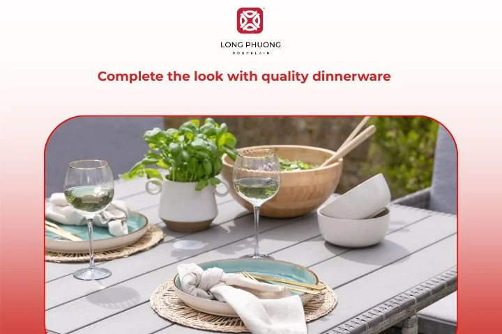 Elegant tableware completes the look of an 8-seater dining table