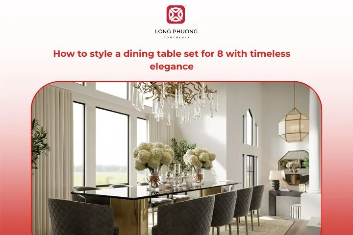 A beautifully styled 8-seater dining table radiates timeless elegance