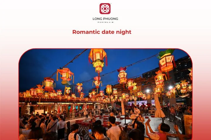 A candlelit dinner with porcelain tableware brings romance and refinement.