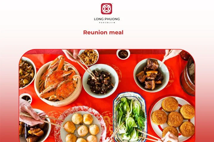 A warm family reunion meal served on porcelain tableware celebrates love and togetherness.