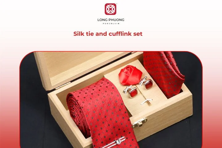 A silk tie and cufflink set adds polish and charm to his formal wear.