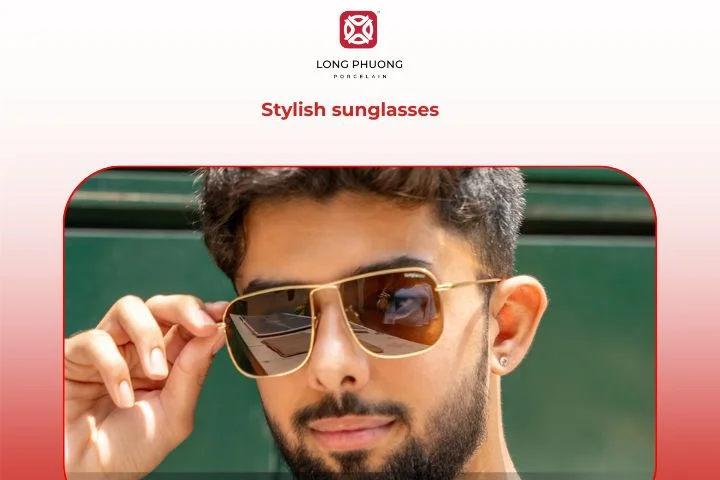 Stylish sunglasses elevate his look with confidence and charm.