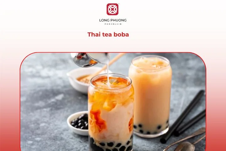 Thai tea boba with tapioca pearls