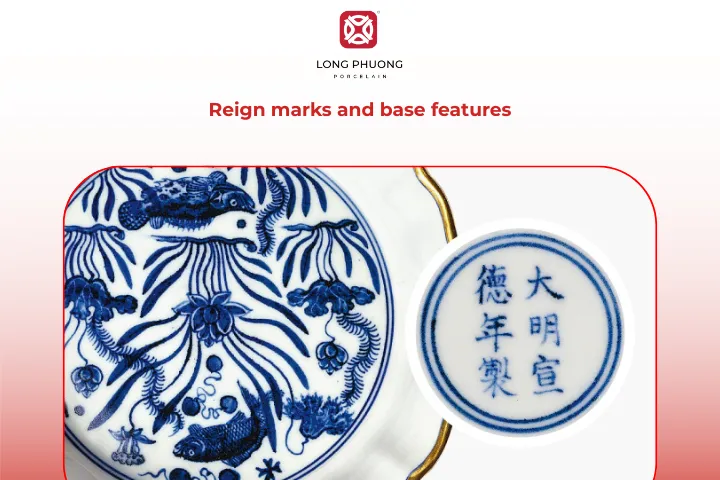 The bases of Ming porcelain showed reign marks, reddish rims, and refined foot rings