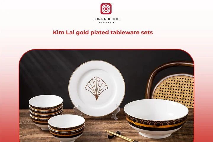 The Kim Lai gold-plated tableware set enhances the beauty of ceremonial offerings with luxury and grace